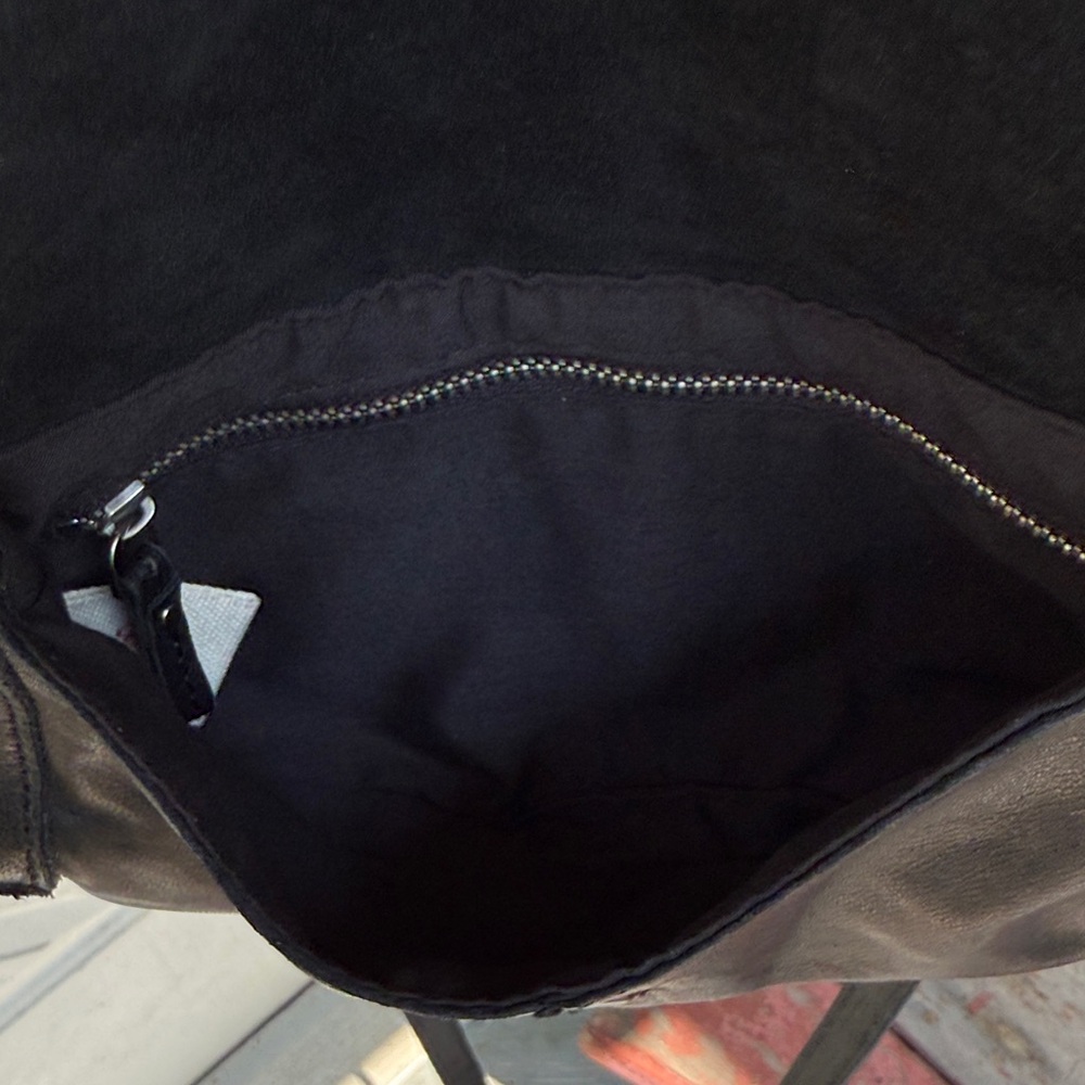 Lucky Brand Black Leather Crossbody Bag Small Studded Biker Boho Hippie Purse - Picture 7 of 8